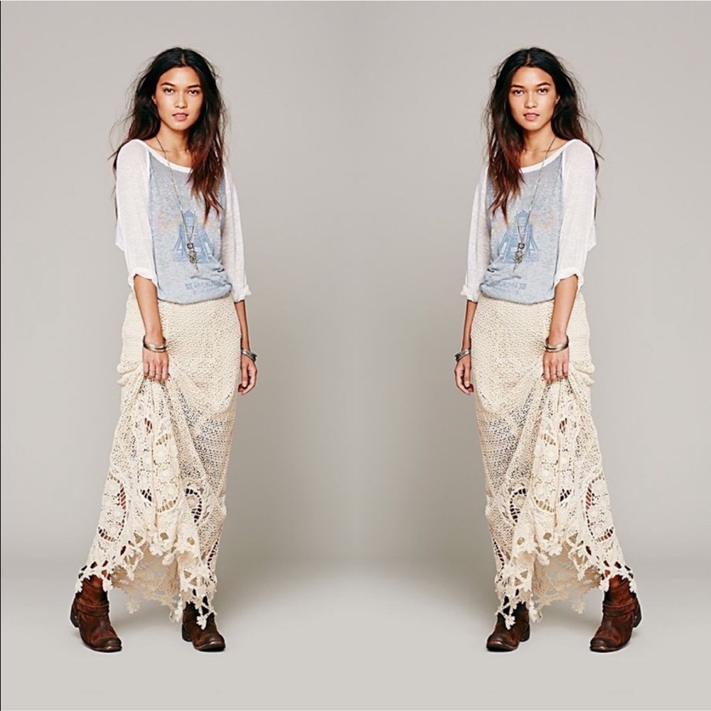 Rare Free People Mi Amore Crochet Maxi Skirt 0 - Picture 2 of 8